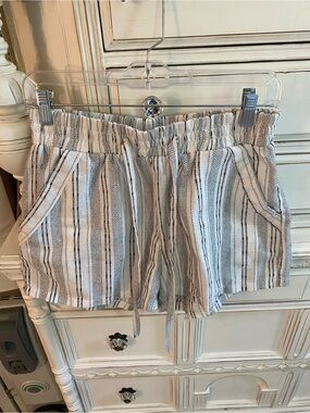 Sienna Sky Juniors White and Gray Striped Drawstring Shorts